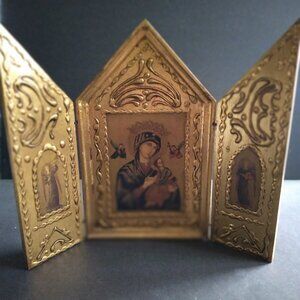 Rare Ancient Tryptic Made in Italy of Madonna & Child